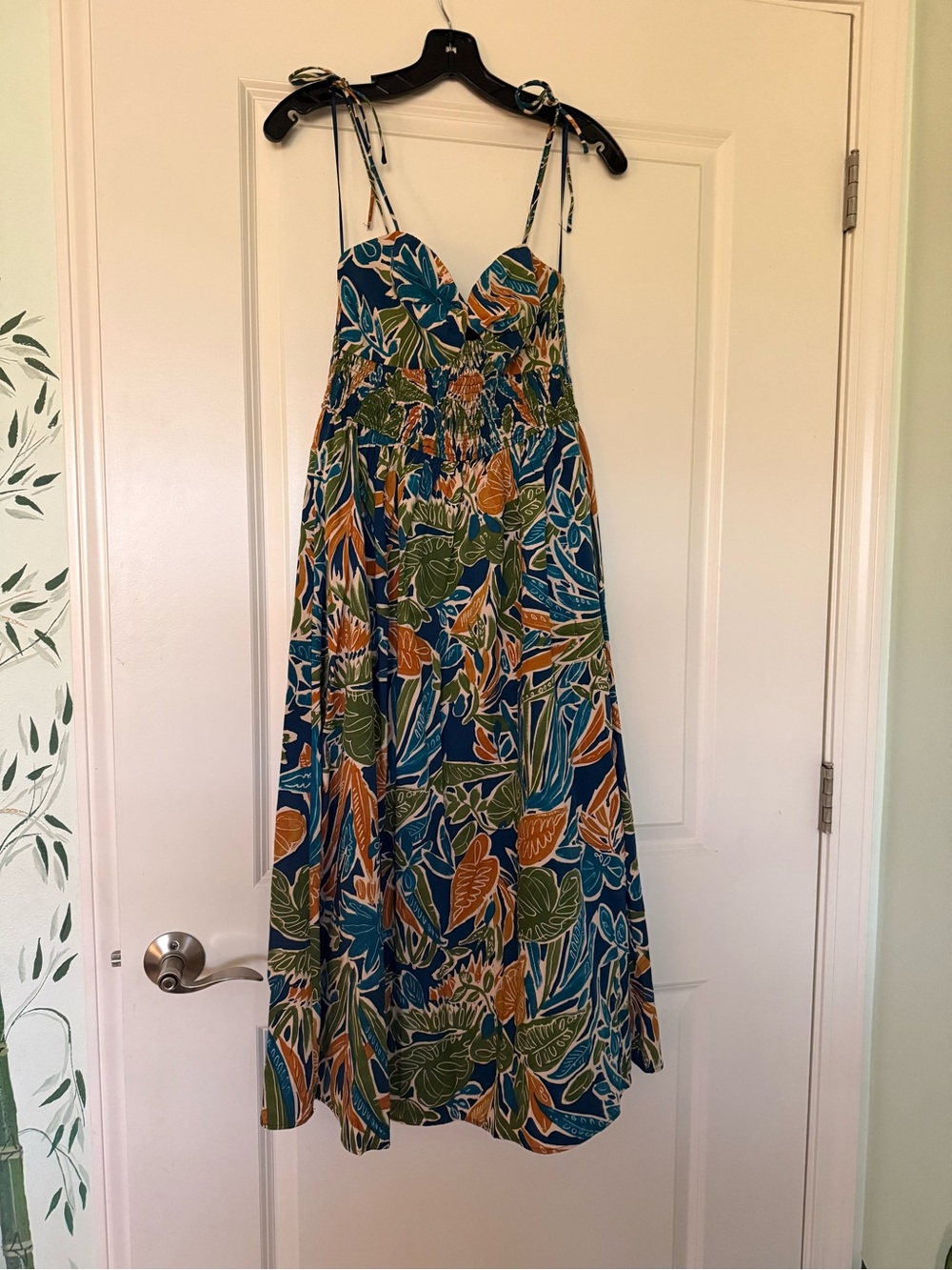 Dress Forum Navy Blue Tropical Midi Dress with Green Leaf Print - Picture 2 of 7